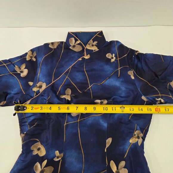 Chinese Asian Blue Floral Blouse Vintage Size XS/X - Picture 9 of 11